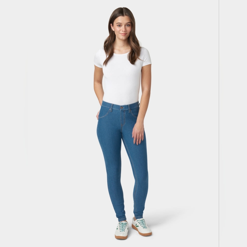 Blue Denim Jeggings with Faux Fly